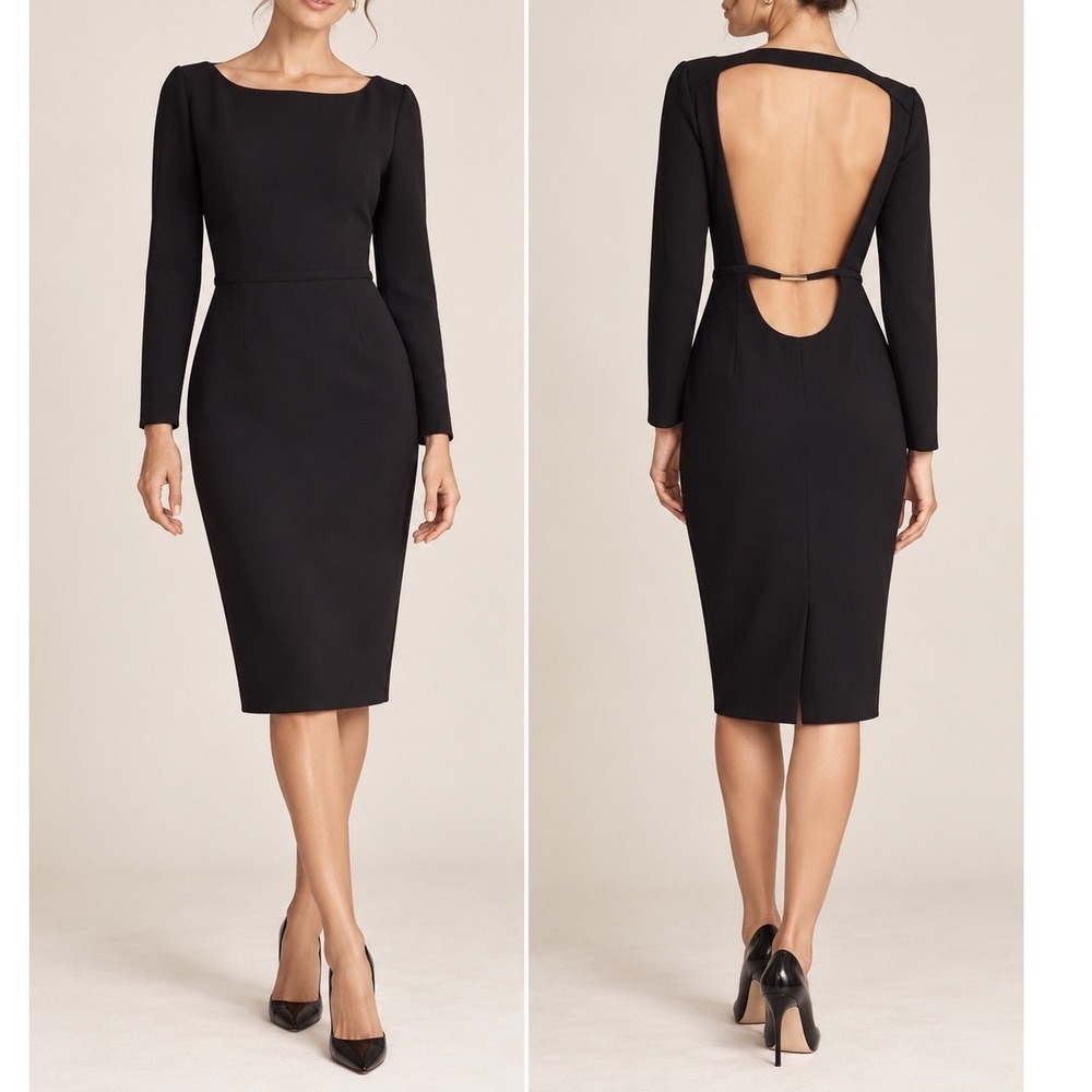 ba&sh Bangles Black Open Back Sheath Dress Long Sleeve Size Medium